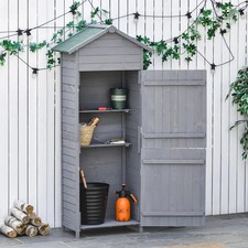 Wooden Garden Storage Shed Tool Cabinet with Lockable Door Roof 189x82x49cm Grey