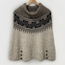 American Eagle Cowl Neck Poncho Women's XS/S Brown Chunky Knit Cape Fair Isle