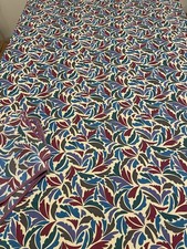 FRENCH VINTAGE TABLECLOTH ANNE DE SOLENE LEAF DESIGN FLOWER POWER PURPLE BLUE