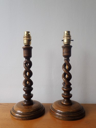 Pair vintage oak barley - pair,