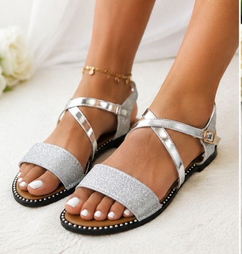 Women silver glitter flat - women's,