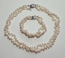 Mikimoto freshwater pearl M charm necklace and bracelet set with box