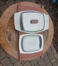 Stainless Steel Serving Set With Wooden Tray, Includes Small Tray & Butter Dish