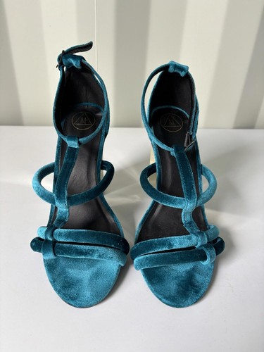 Teal velvet bar heels - velvet,
