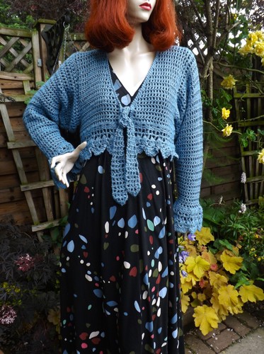 Crochet blue cropped cardigan - cropped,