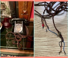 Vintage~Original Braided Cord with connectors for Antique & Vintage Telephones 