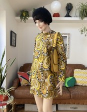 Vintage 60s 70s long sleeve mod psychedelic mini dress size 12