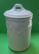 White Tall Ceramic Storage Jar With Fruit Design