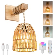 Rattan boho wall light - rattan, wooden
