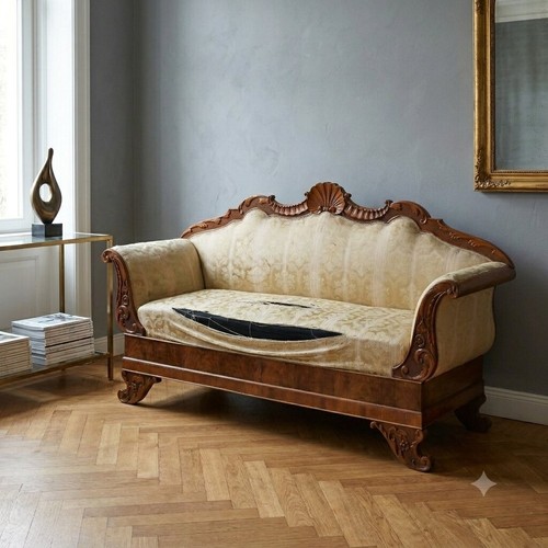 Antique sofa walnut fabric - sofa,