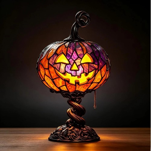 Stained glass pumpkin lamp - glass,