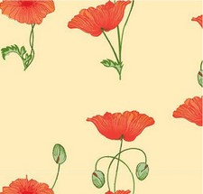 Red Poppy on Cream Wallpaper