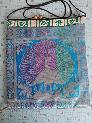 Blue peacock zip crossbody bag - peacock,
