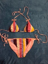 TED BAKER BROWN BLUE YELLOW PINK SHIMMER STRIPE BOW TRIM TIE TRIANGLE BIKINI 12