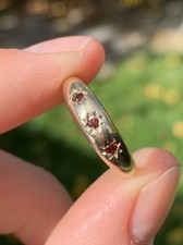9Ct Gold Garnet gypsy set three Stone Ring