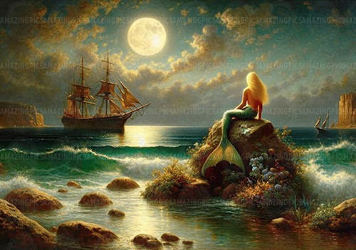 Mermaid moonlight art - moonlight,