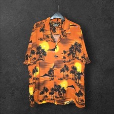 Men's Orange Pineapple Connection Palm Tree Patterned Shirt, XL