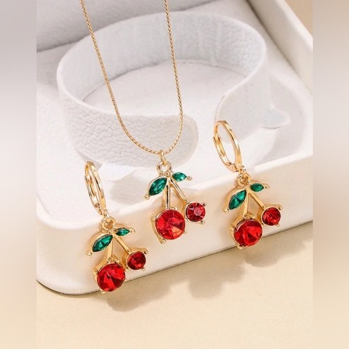 Cherry necklace and earrings - cherry,