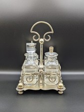 Antique Silver Plated & Cut Crystal Cruet Set 