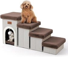 Dog Stairs with Storage 89 x 33 x 44 cm Brown for AUCTION