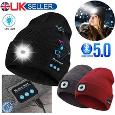 Unisex Bluetooth Beanie Hat with Light LED Music Torch Headphones Hat Handsfree