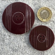 2 Matching Extra LARGE 50mm & 38mm Art Deco Bakelite Buttons