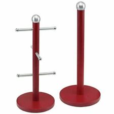SET OF 2 KITCHEN TOWEL PAPER ROLL HOLDER STAND POLE & 6 CUP MUG TREE METALLIC
