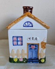 Novelty Ceramic Tea Caddy Cottage Storage Jar Vintage