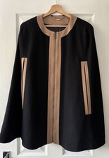 laura ashley cape jacket l large black tan brown wool blend zip