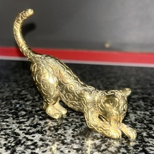 Vintage TFM 1986 FRANKLIN MINT Solid Brass, Stretching Cat Asian Figurine Statue