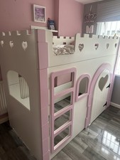 Kids Funtime Beds Wooden Pink & White Castle High Sleeper Princess Playhouse Bed