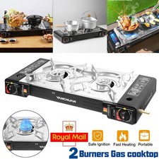 Portable Gas Stove Double Burner Outdoor Picnic Camping BBQ Heater Cooker Grill