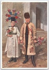 Vintage German Postcard Silesian Folk Wedding Couple Traditional Dress