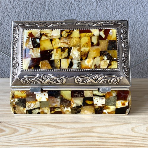 Antique amber jewellery box - amber,
