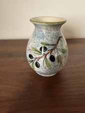 vintage Vallauris ceramic vase with a hand-painted olive branch French
