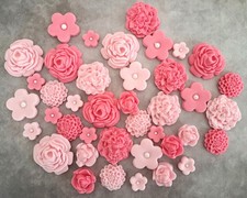 (04) Light & Dark Pink Edible Fondant Bouquet Sugar Flowers Cake Decorations