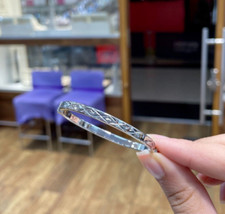 925 Sterling Silver 60mm Oval Hinged Bangle Diamond Cut Design Brand New