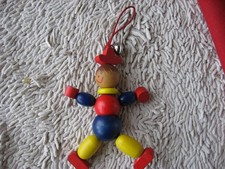 RARE! VINTAGE PRAM / STROLLER HAND-PAINTED CLIP-ON WOODEN CIRCUS Clown BABY TOY