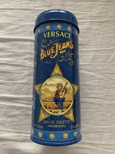 Vintage Versace Blue Jeans Man Tin – Empty Collectible Perfume Box – 1990s