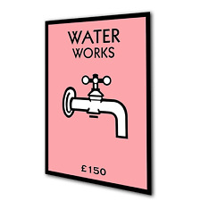 Water Works Monopoly Style Bathroom Print Hot Pastel Pink Poster Wall Art