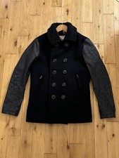 Superdry Men's Navy Blue Wool Double Breasted Coated Quilt Coat Jacket Size S