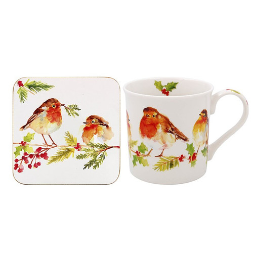 Winter robins design mug - winter,