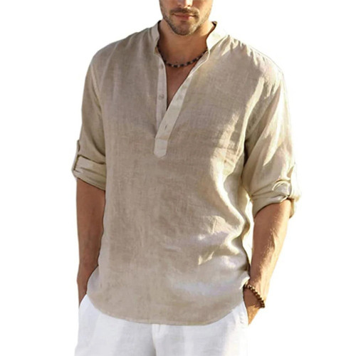 Mens casual linen shirt - casual, long