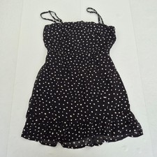 JACK WILLS Dress 14 Black Polka Dot Women's Summer Strappy Ruffle Hem