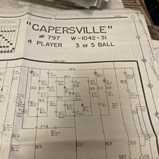 Bally Capersville Pinball Schematics Sheet  Good Used Condition