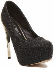 Womens Stiletto High Heel Party Dress Shoes In Black Or Silver Size UK 3 - 8