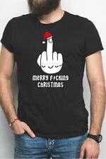Merry F*cking Christmas T-Shirt - Funny Rude Middle Finger Santa Claus Hat