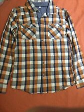 New Boys M&S Size 11-12 Years Rust and Blue Check Long sleeves shirt