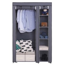 Double Fabric Wardrobe Portable Closet Clothes Storage Organizer w/Hanging Rail