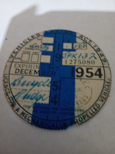 1954 vintage tax disc - 1954, bicycle